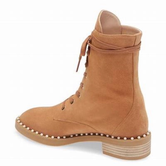New Stuart Weitzman Sondra Suede Pearl lace up boots 10  EU 40.5 - Picture 2 of 6